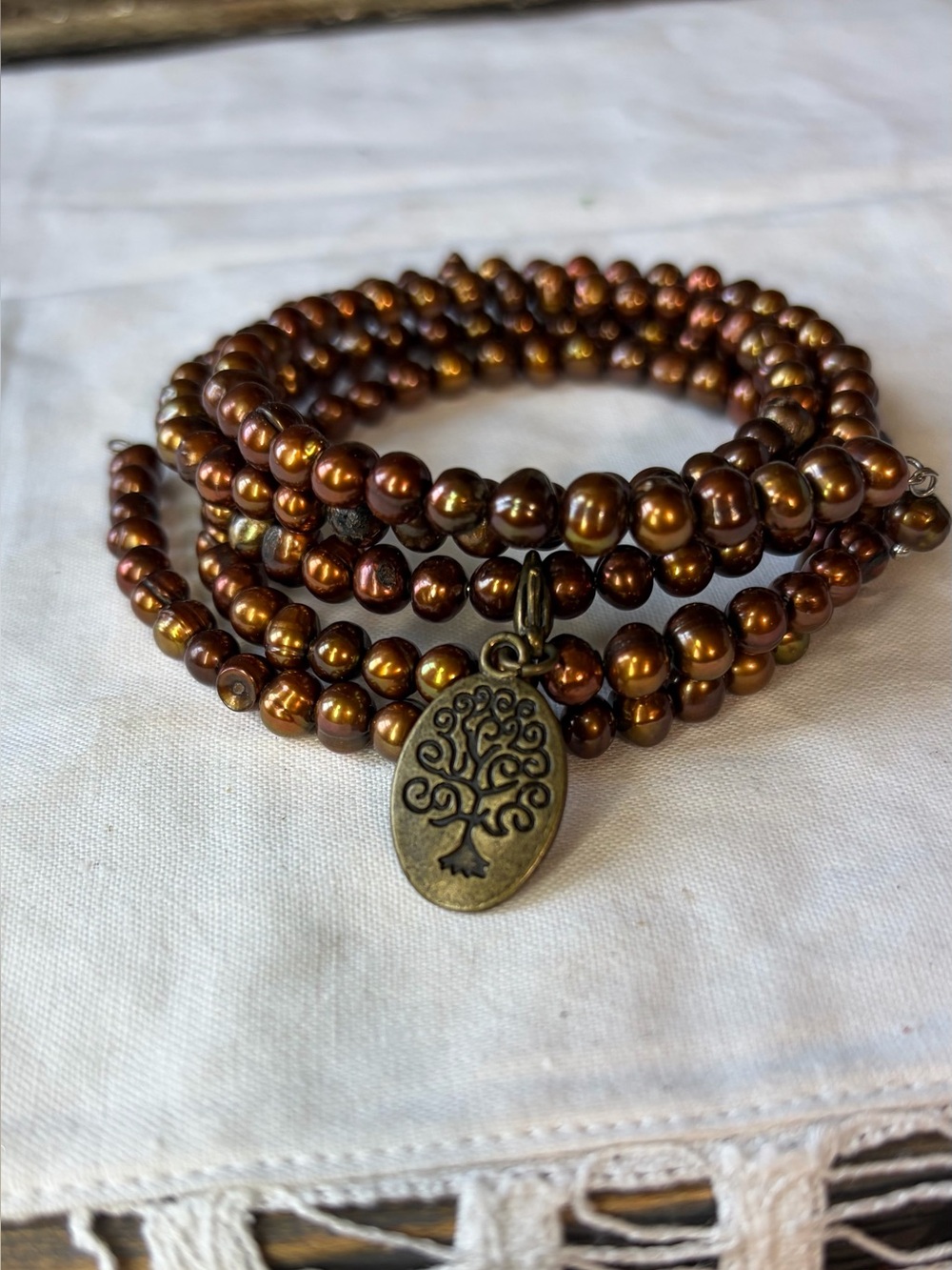 Freshwater pearl expandable wrap bracelet L/XL